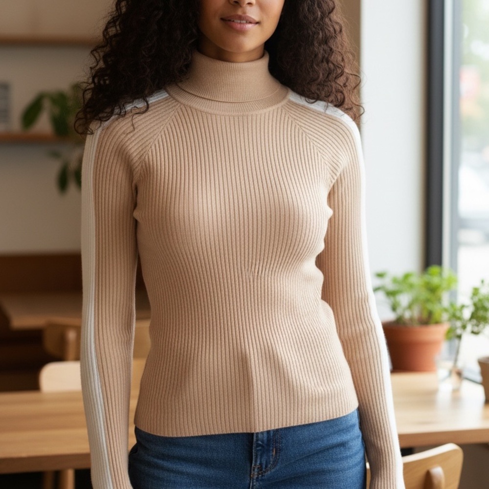 Women's Beige Turtleneck Sweater
